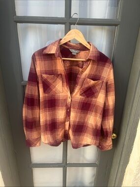 Plaid Button-Up Shirt in Rust and Burgundy size Small